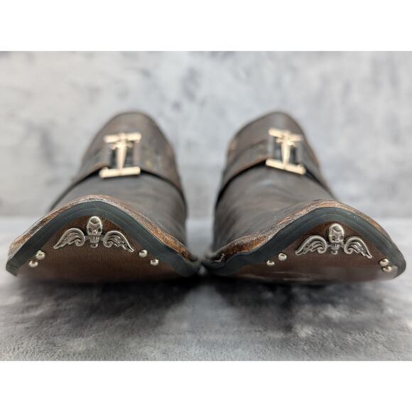 Antonio Zengara skull wing square toe slip-on loafer brown Italian dress Size 9 5034 Calzoleria Toscana Men main image 3